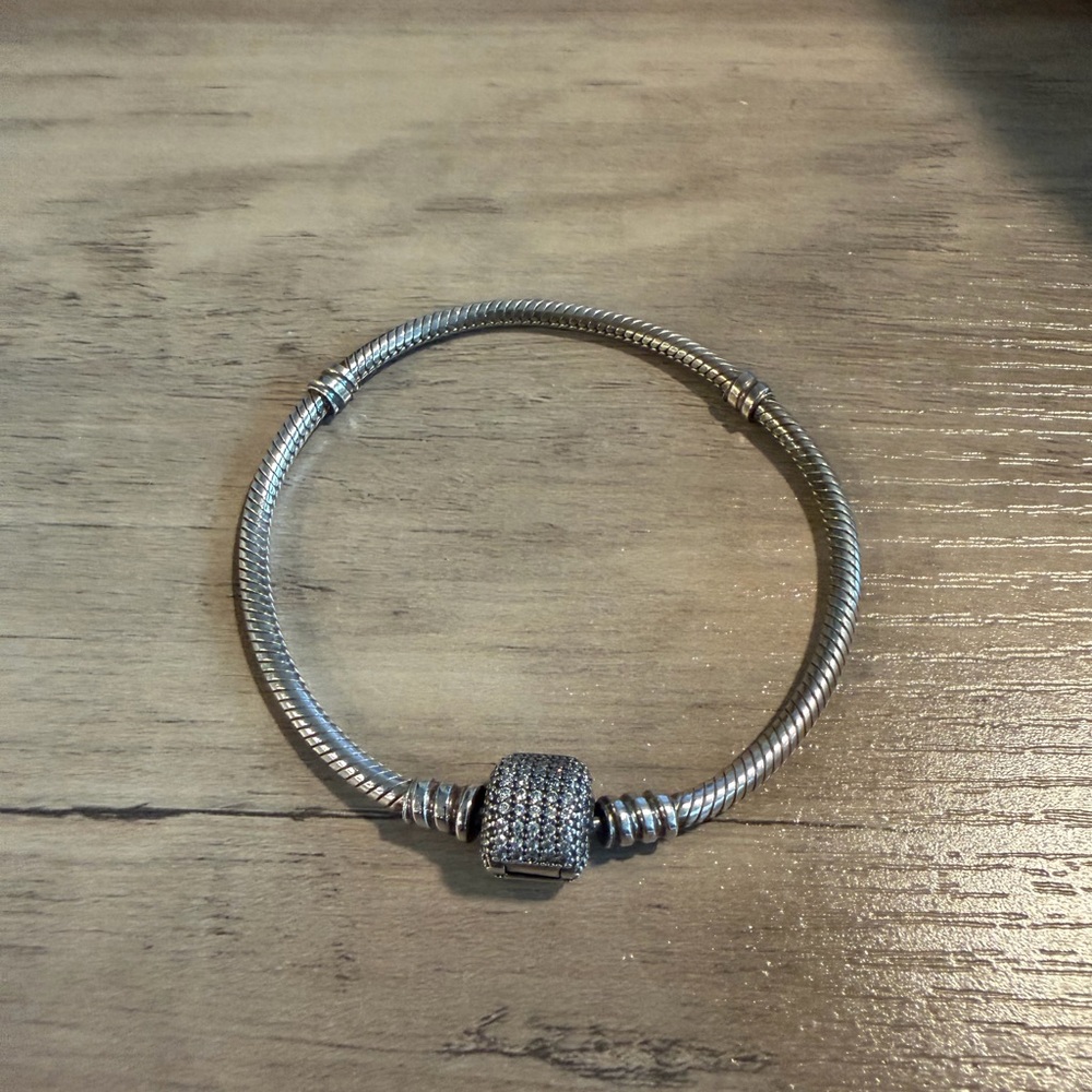 Pandora Silver Pave Charm Snake Chain Bracelet - Women's Jewelry size 19